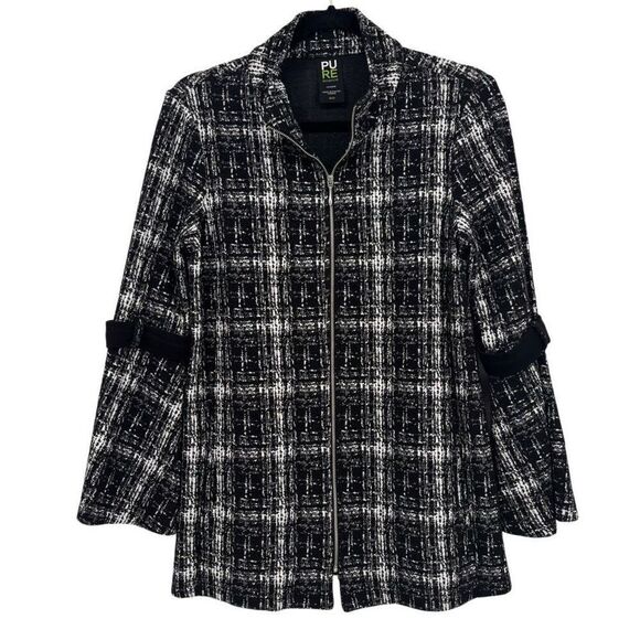 Pure Essence Full Zip Tweed Jacket Coat Black/White Size Medium - Picture 1 of 7